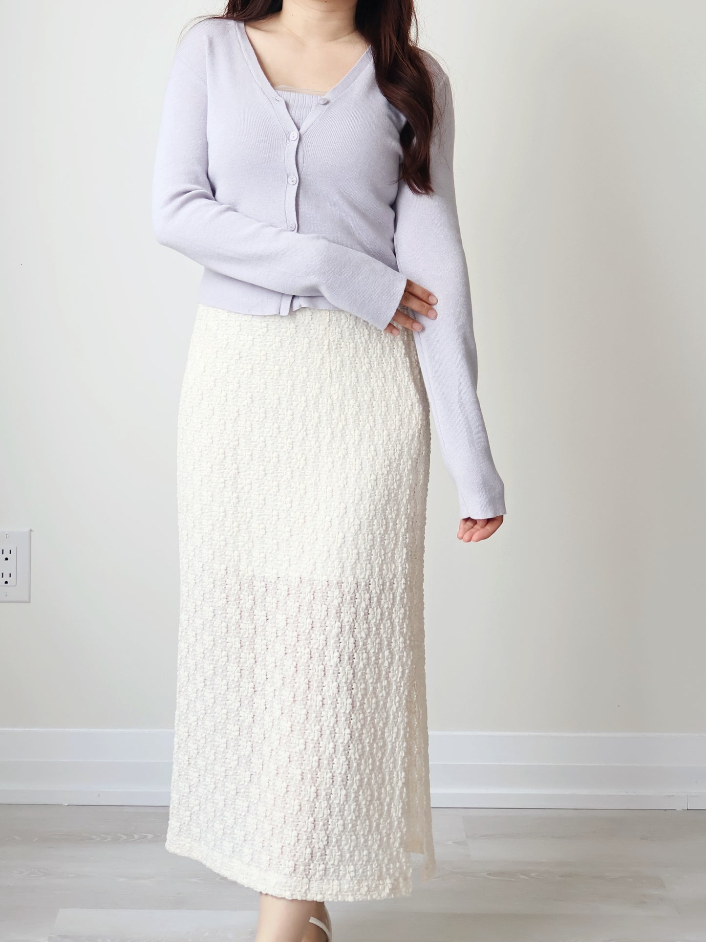 [2-Piece Set] Romantic Semi-Sheer Padded Camisole with Ultra-Soft Cardigan(Lavender)