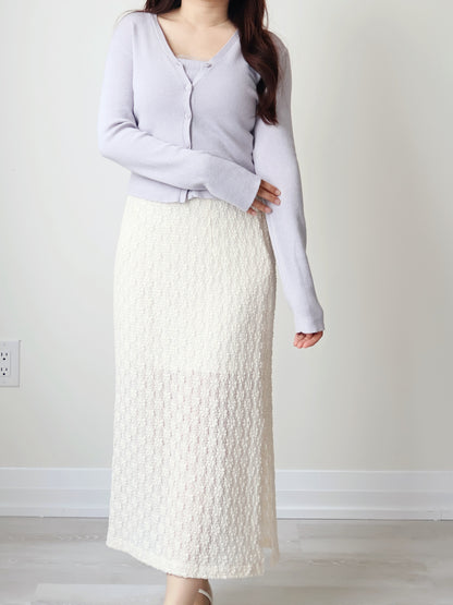 [2-Piece Set] Romantic Semi-Sheer Padded Camisole with Ultra-Soft Cardigan(Lavender)