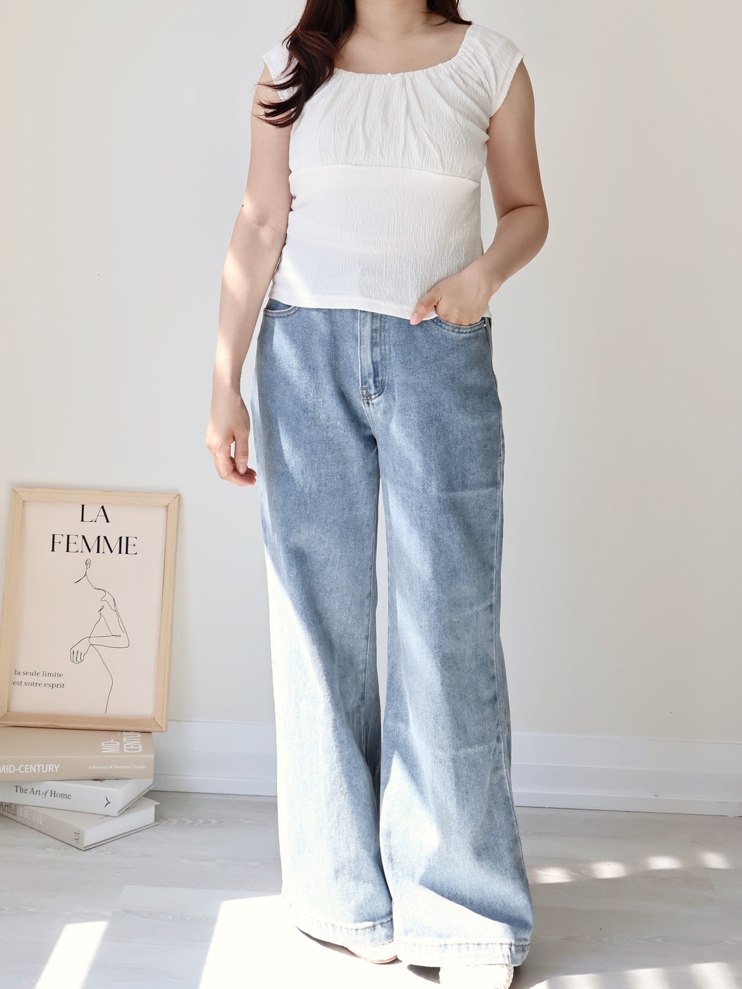 [S-2XL · 3 Lengths] Everyday Drape Tencel Blend Bootcut Denim Pants (Dusty Blue)
