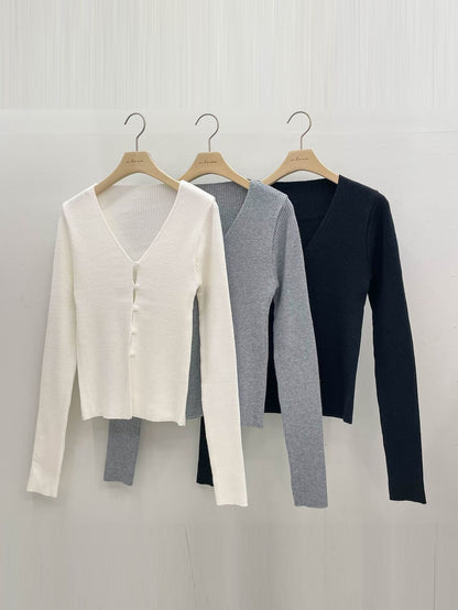 Ribbed Button-Down Stretch Knit Top(3 colors)