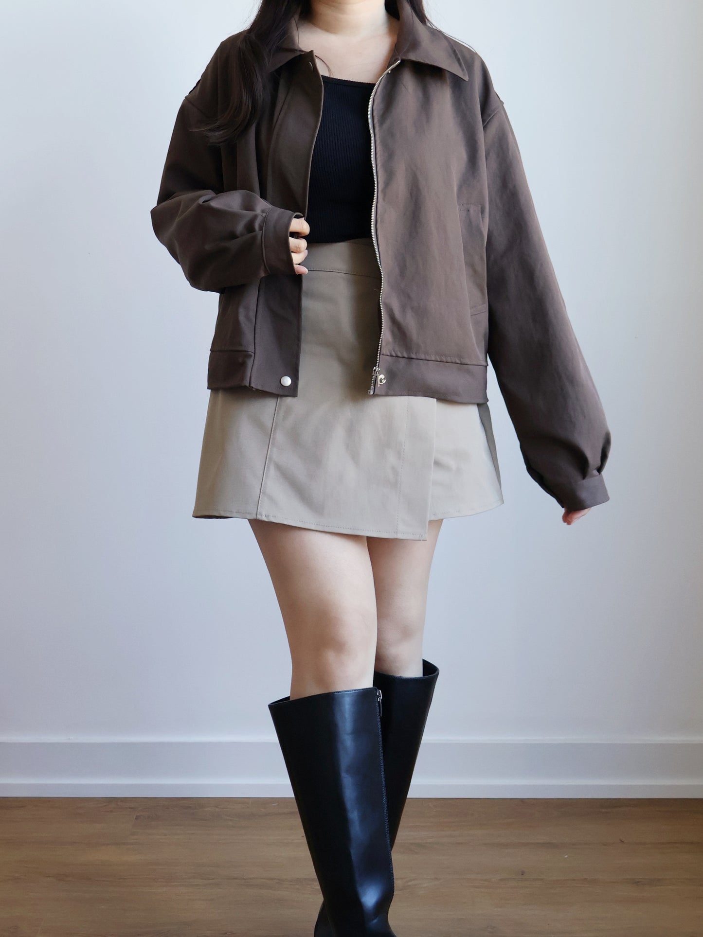 Earth-toned Windproof Zipper Jacket(Brown)