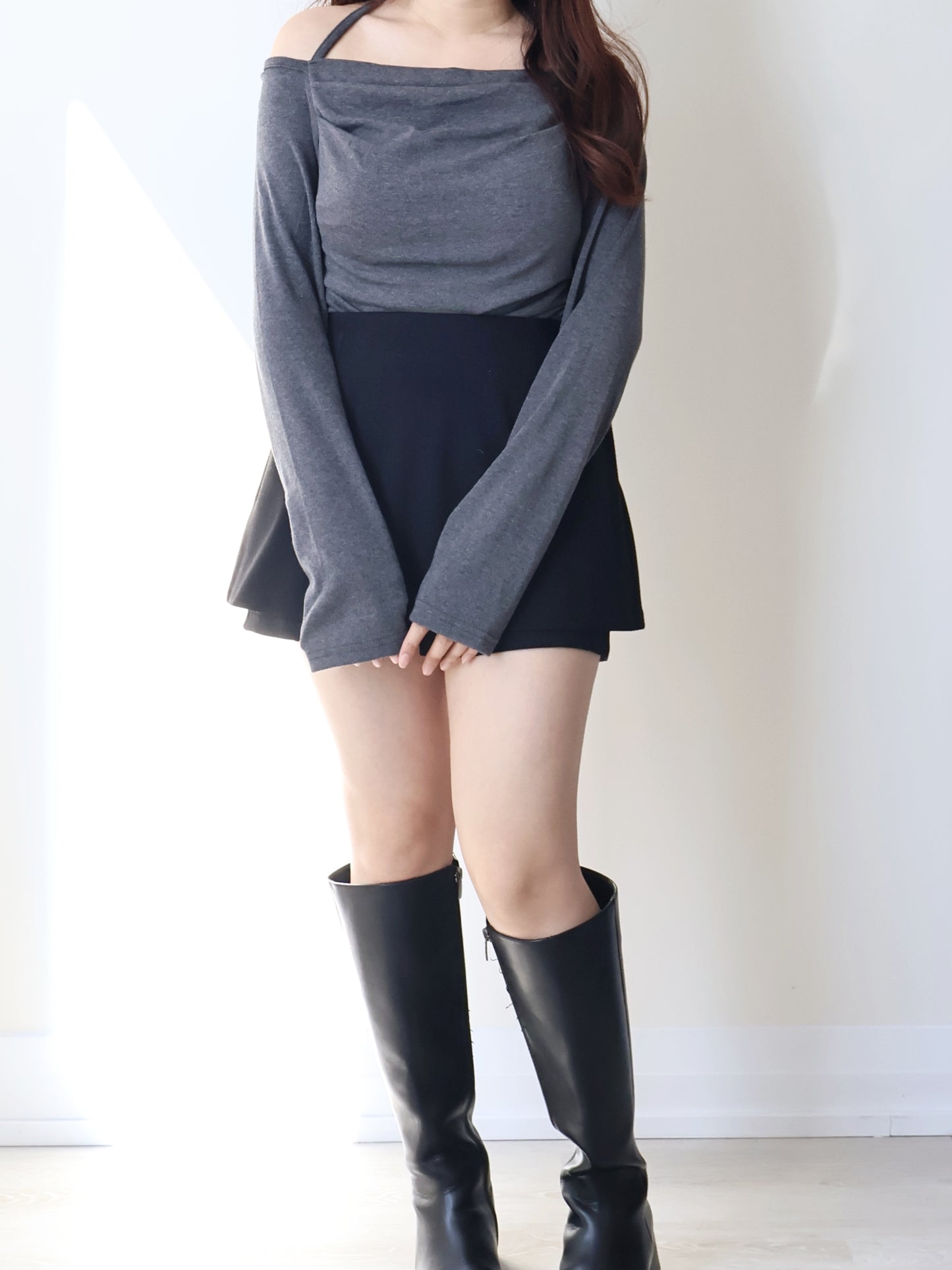 Wrinkle-Free Stretch Cotton A-Line Skort(Black)