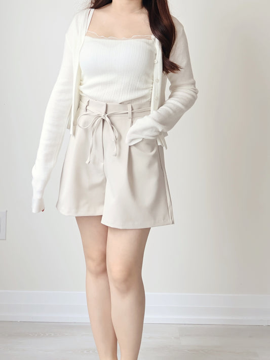 [2-Piece Set] Romantic Semi-Sheer Padded Camisole with Ultra-Soft Cardigan(Ivory)