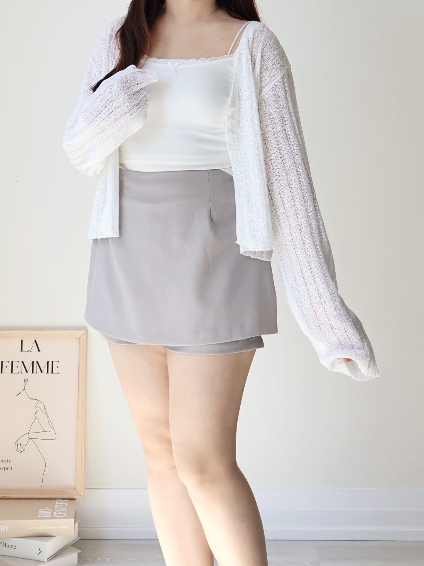 Relaxed Cinnamon V-Neck Knit Cardigan(Ivory)
