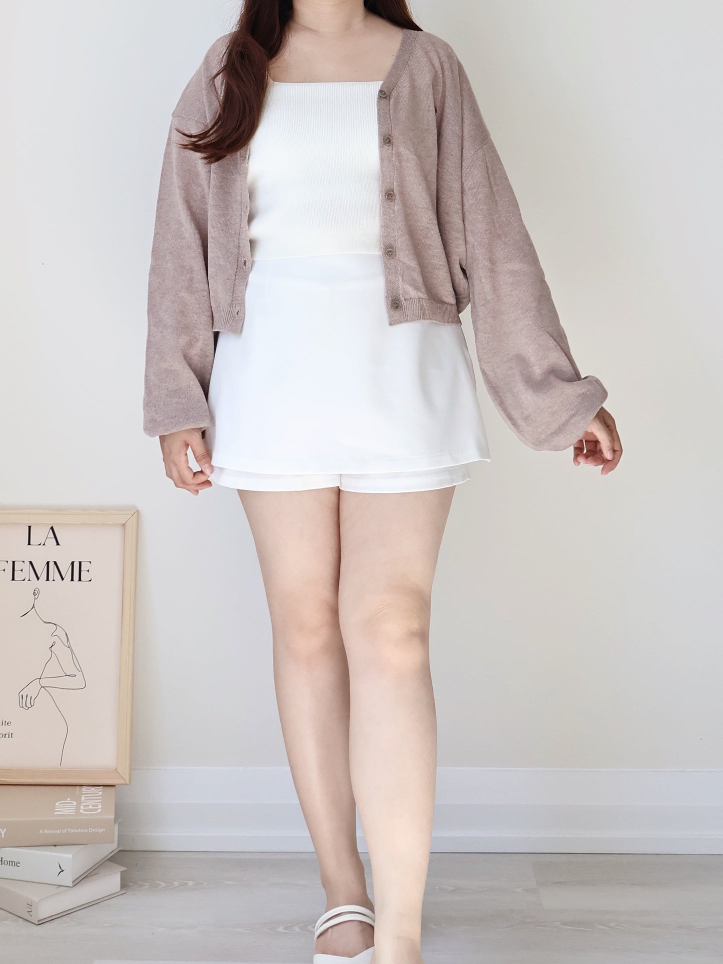 Airy Mélange Linen-Blend Pendant Cardigan(Mocha)