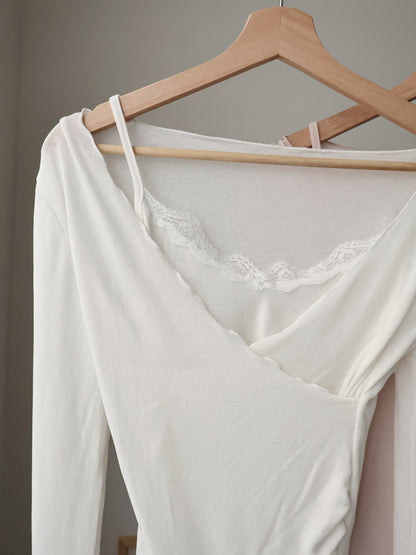 Romantic Lace Layered 2-Way Top(Ivory)