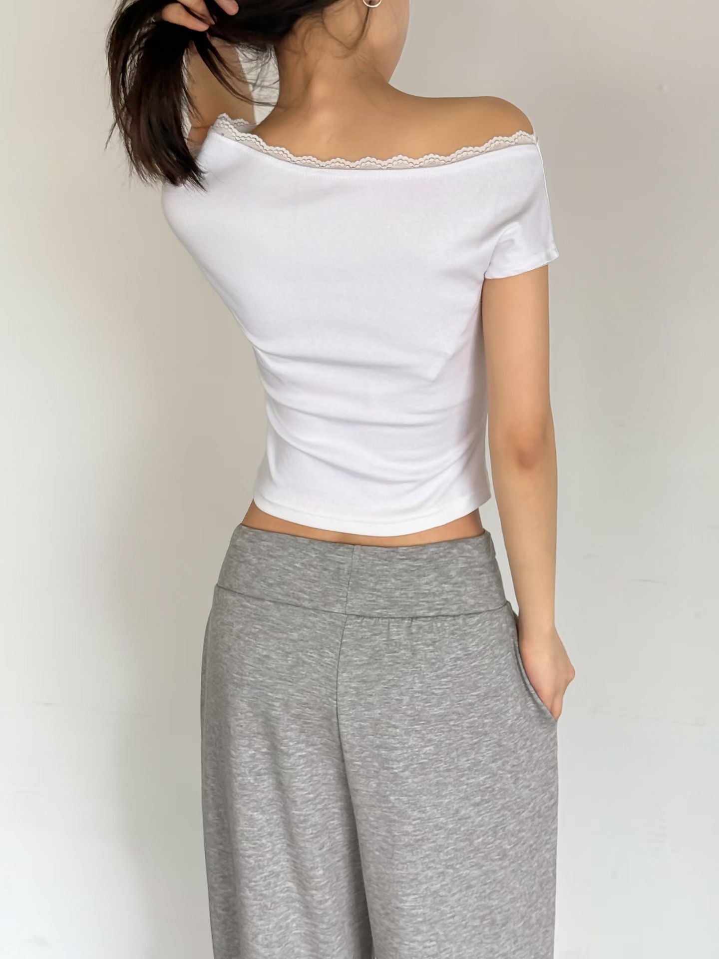 Lace One-Shoulder Cotton Top(4 Colors)