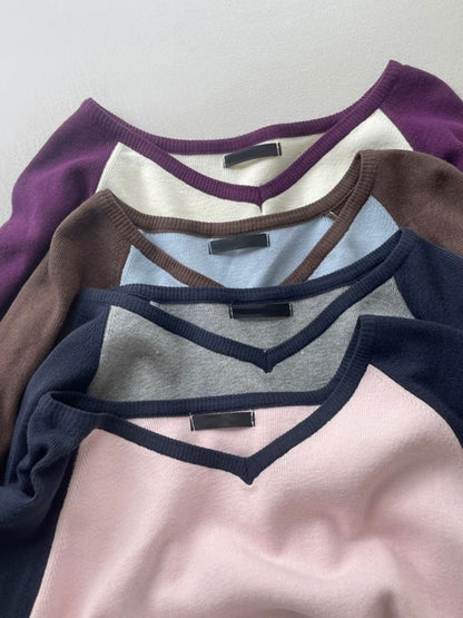 V-Neck Colourblock Dolman Knit Top(4 colors)