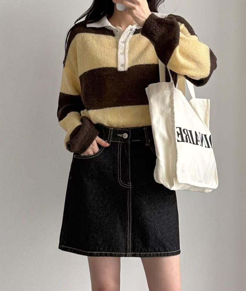 [20% Wool] Preppy Stripe Polo Sweater(5 colors)