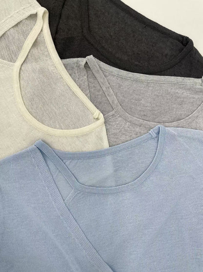 Sophisticated Cross-Front Open Knit Top(4 Colors)