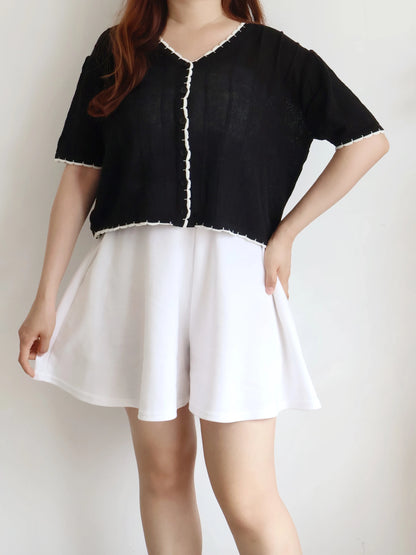 [Hidden Waistband] 365 Comfy A-Line Wide-Leg Cotton Shorts with Pockets(Ivory)