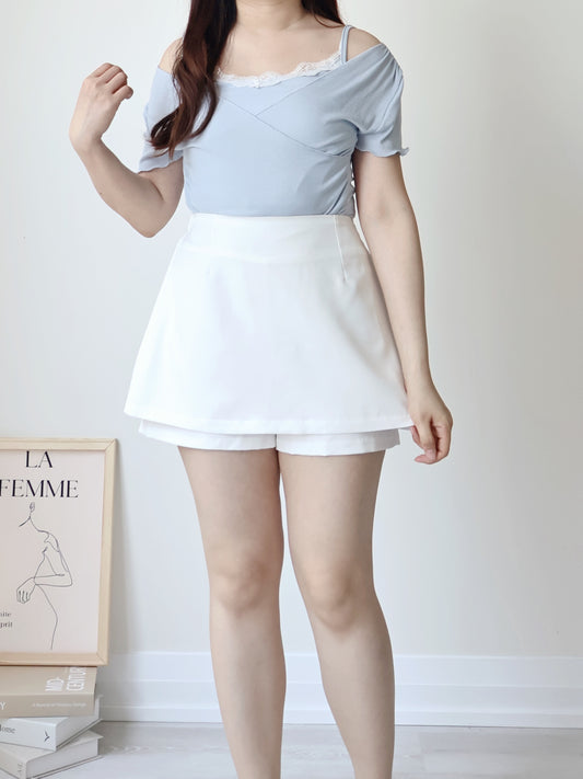 Elegant Lace Trim Layered Wrap Top(Skyblue)
