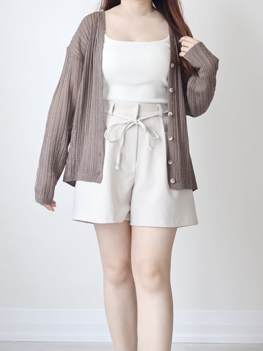 Relaxed-Fit Ripple Knit Cardigan(Brown)