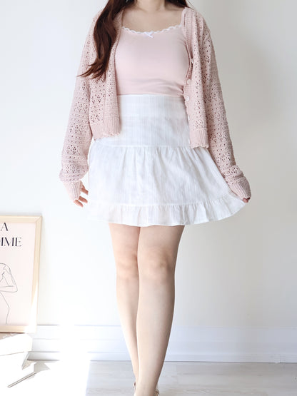 Romance V-Neck Eyelet Knit Cardigan(Peach)