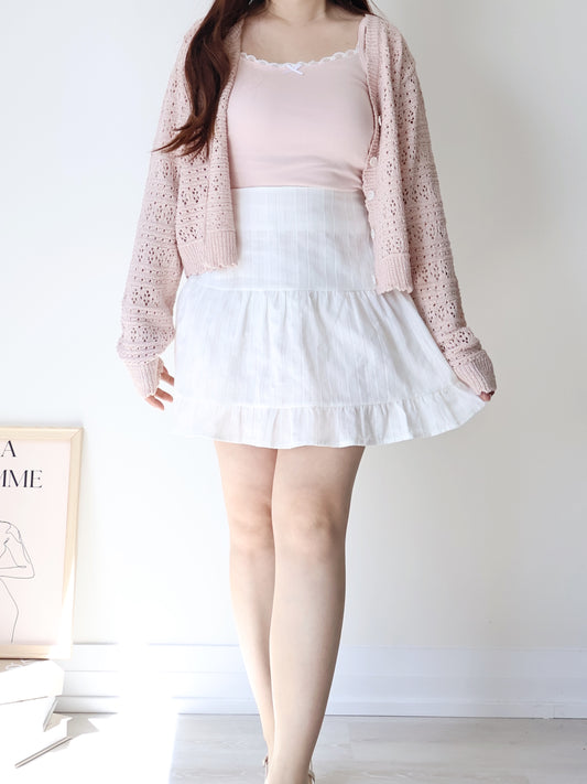 Romance V-Neck Eyelet Knit Cardigan(Peach)