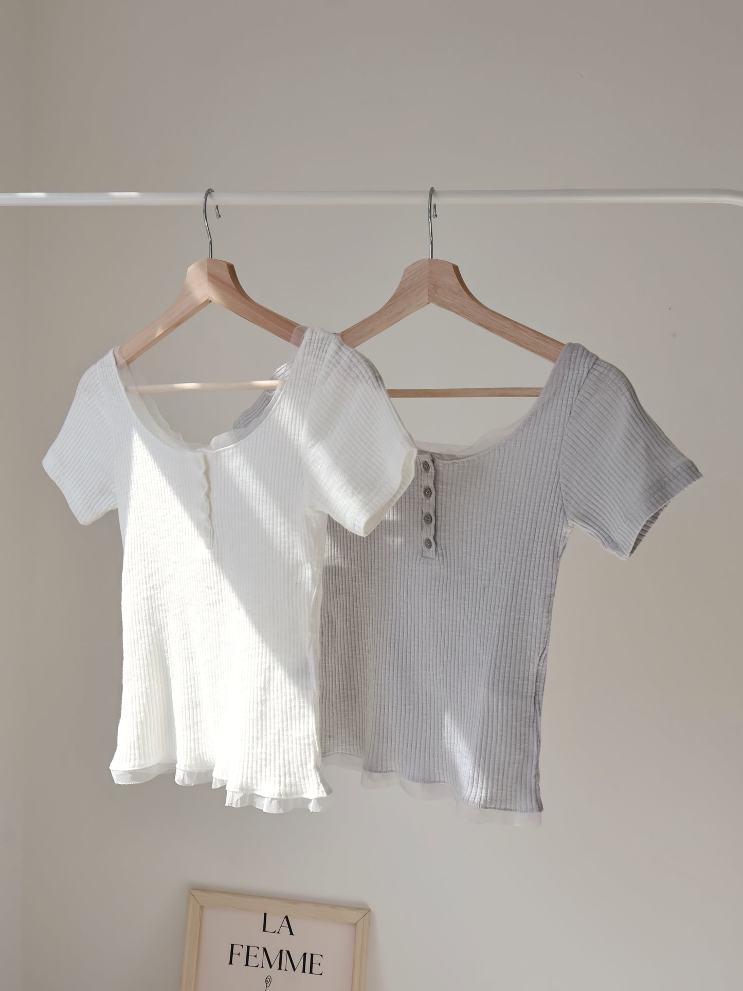 Romantic Half-Button Sheer Top(Ivory)