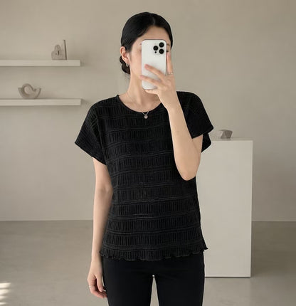 [Wrinkle-Free] Airy Pleated Texture Sheer Blouse(3 colors)
