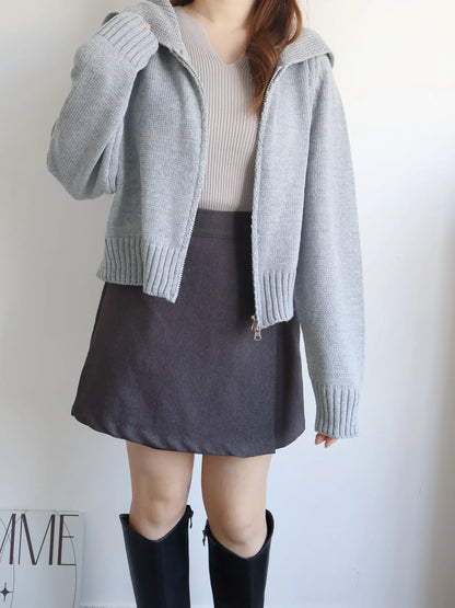 Sailor Collar Zip Cardigan(Grey)