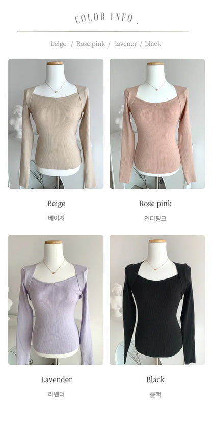 Heart-shaped Neckline Knit Top(5 colors)