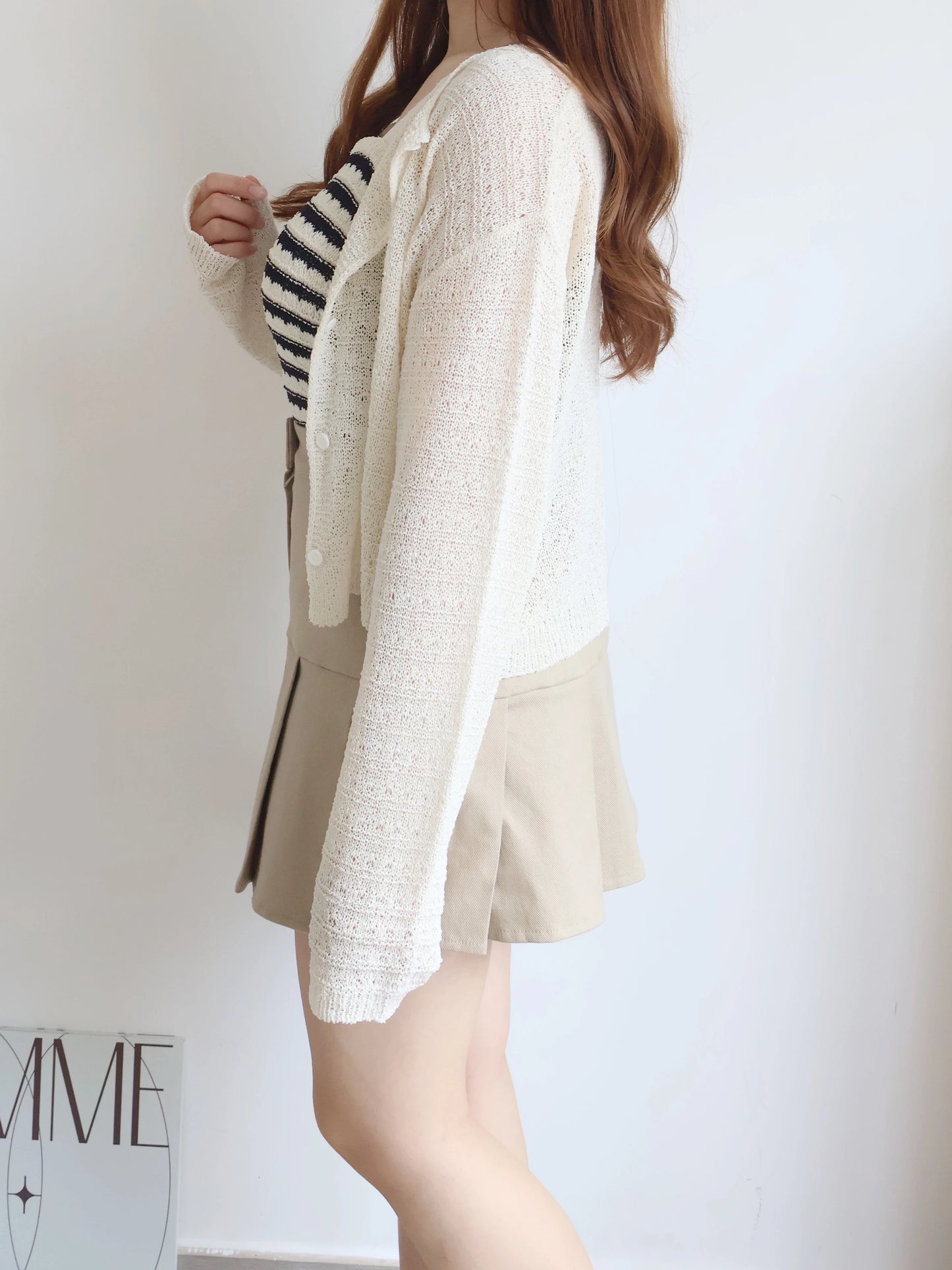 [2-Piece Set] Cozy Weekend Stripe Cami & Knit Set(Beige)