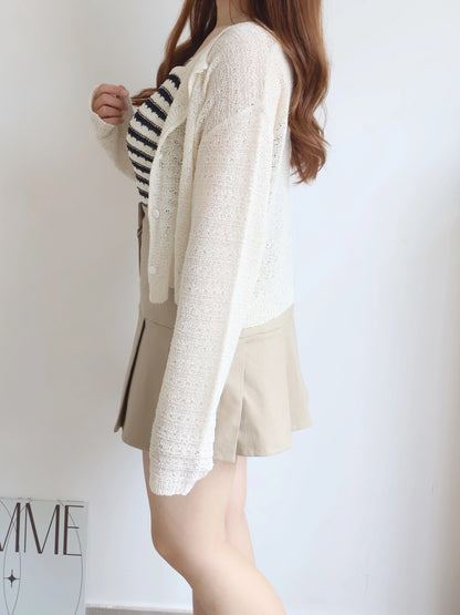 [2-Piece Set] Cozy Weekend Stripe Cami & Knit Set(Beige)