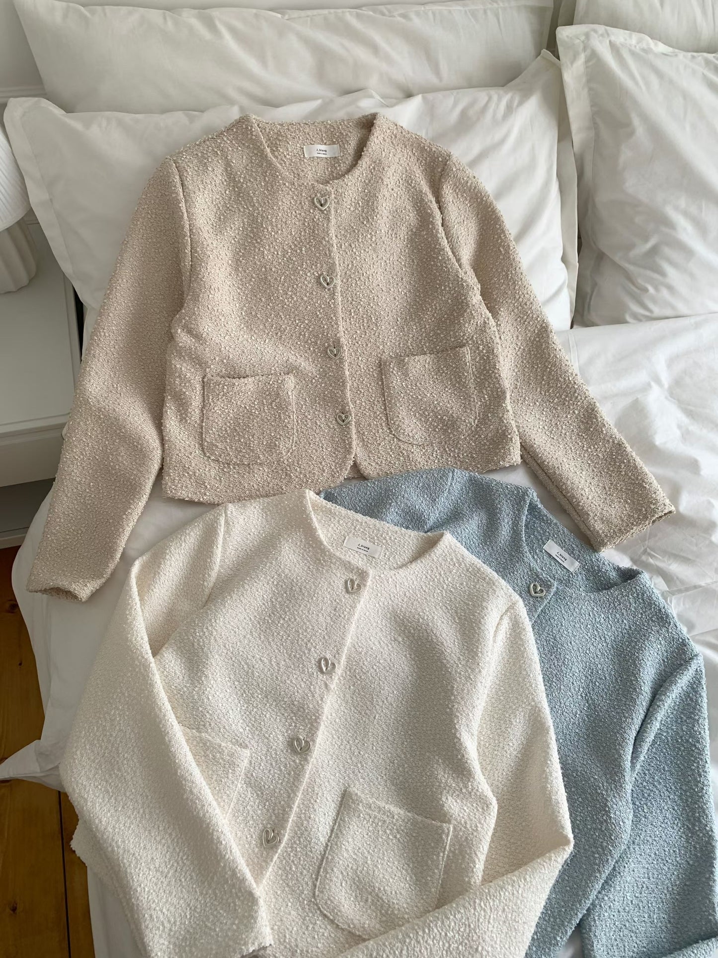 Elegant Heart Buttons Tweed Jacket(3 colors)