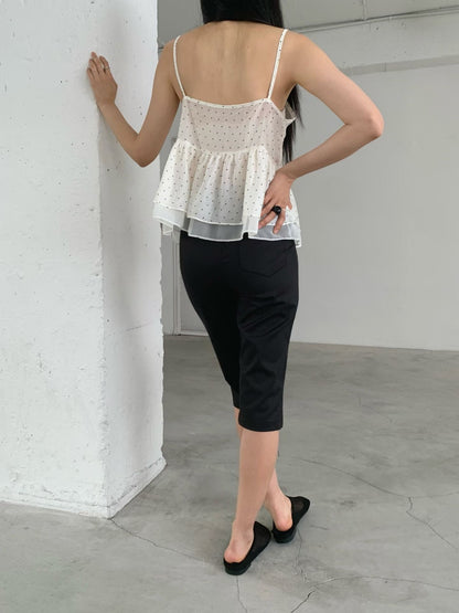 French Polka Dot Sheer Panel Tencel Cami Top(2 colors)