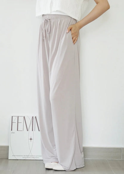 Airy Matte Breathable Wide-Leg Pants with Pockets(Beige)