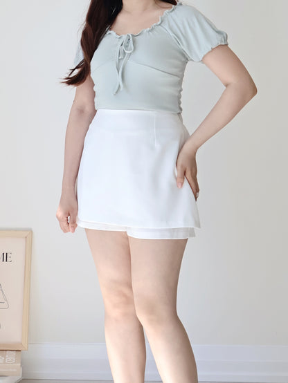 2-Way Romantic Flutter Trim Soft Draped Top(Mint)