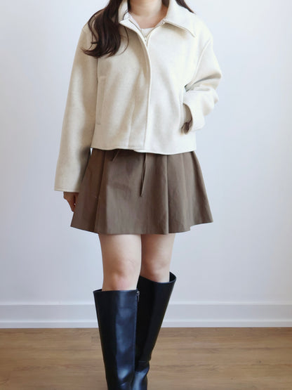 Sleek Zip-up Wool Coat