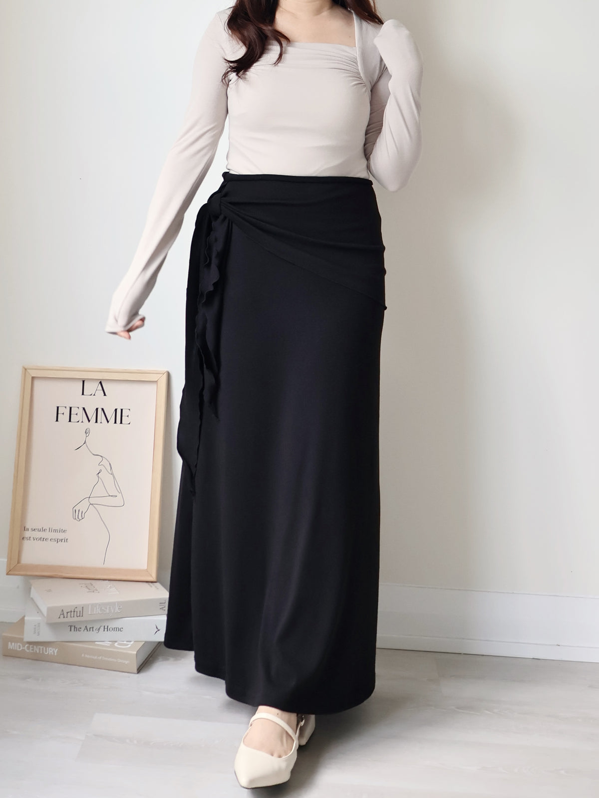 Square-Neck Pleated High-Stretch Top(Beige)