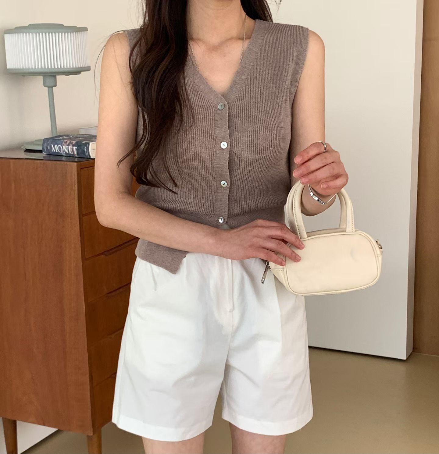 V-Neck Button-Front Knit Tank Top(4 colors)