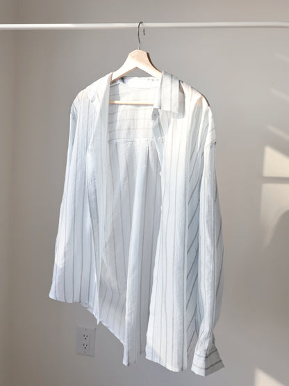 [Wrinkle-Free] Airy Sun-Protective Tencel Striped Shirt(Misty Blue)