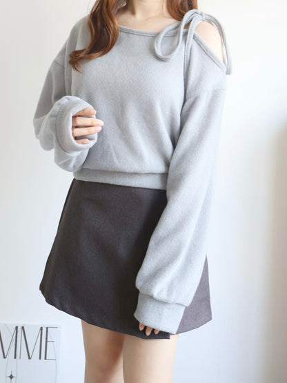 Asymmetric One-Shoulder Fleece Top(Grey)