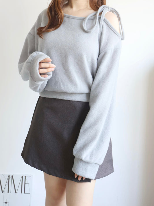 Asymmetric One-Shoulder Fleece Top(Grey)