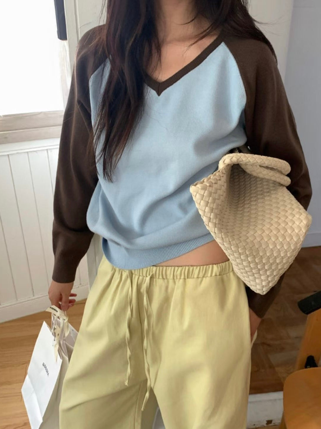 V-Neck Colourblock Dolman Knit Top(4 colors)