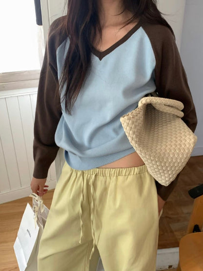 V-Neck Colourblock Dolman Knit Top(4 colors)