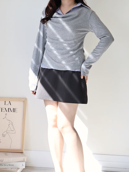 Layered Shirt-Collar Top(Grey)