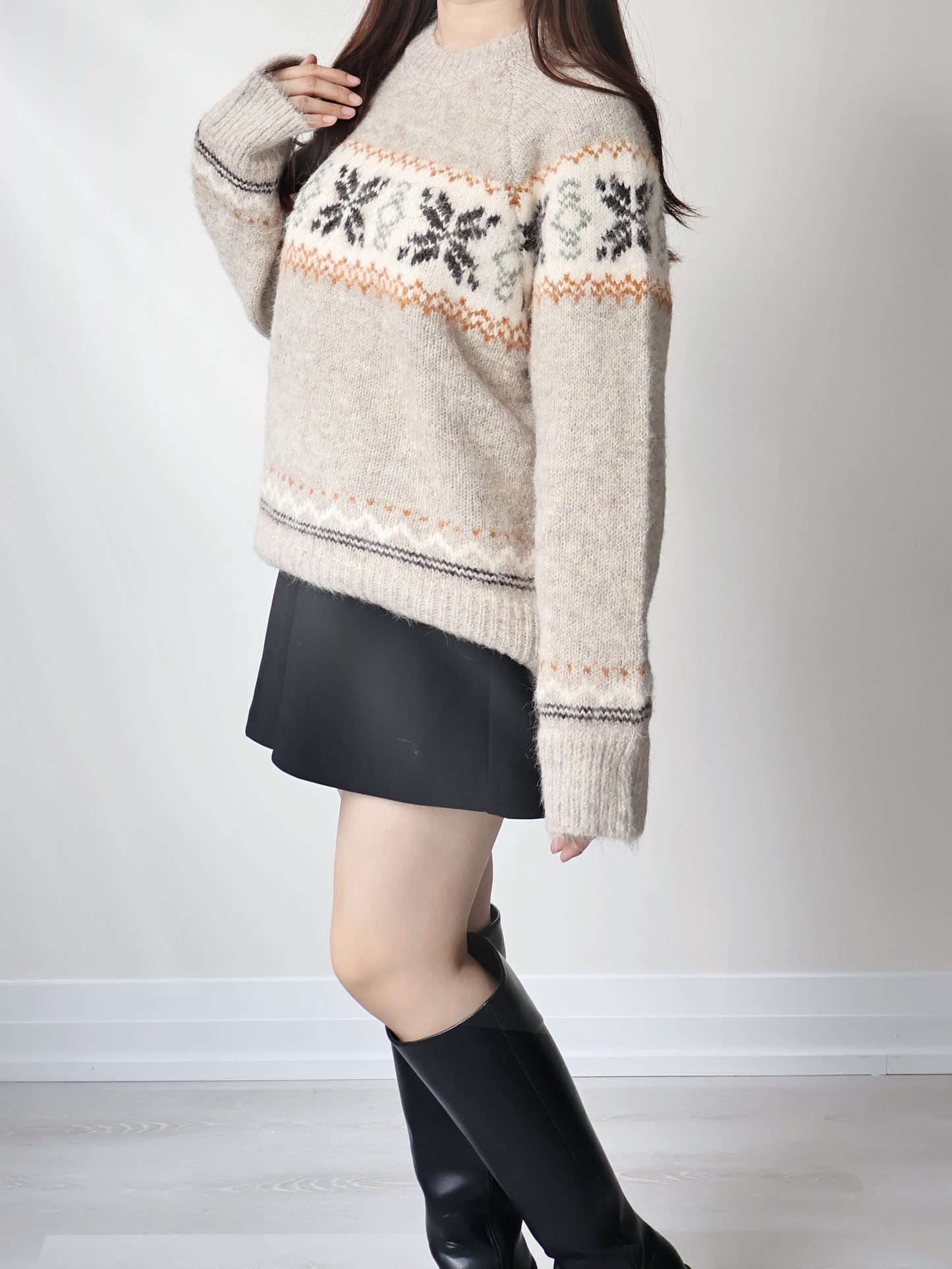 [10% WOOL] Snowflake Oversized Sweater(Oatmeal)