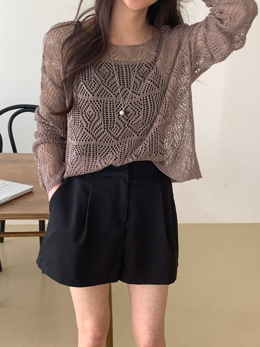 Boat Neck Open Stitch Loose Fit Sweater(3 colors)