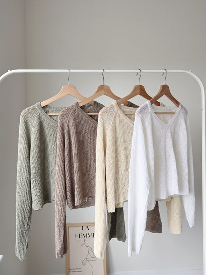 Earth Tone V-Neck Relaxed Knit Top(Brown)
