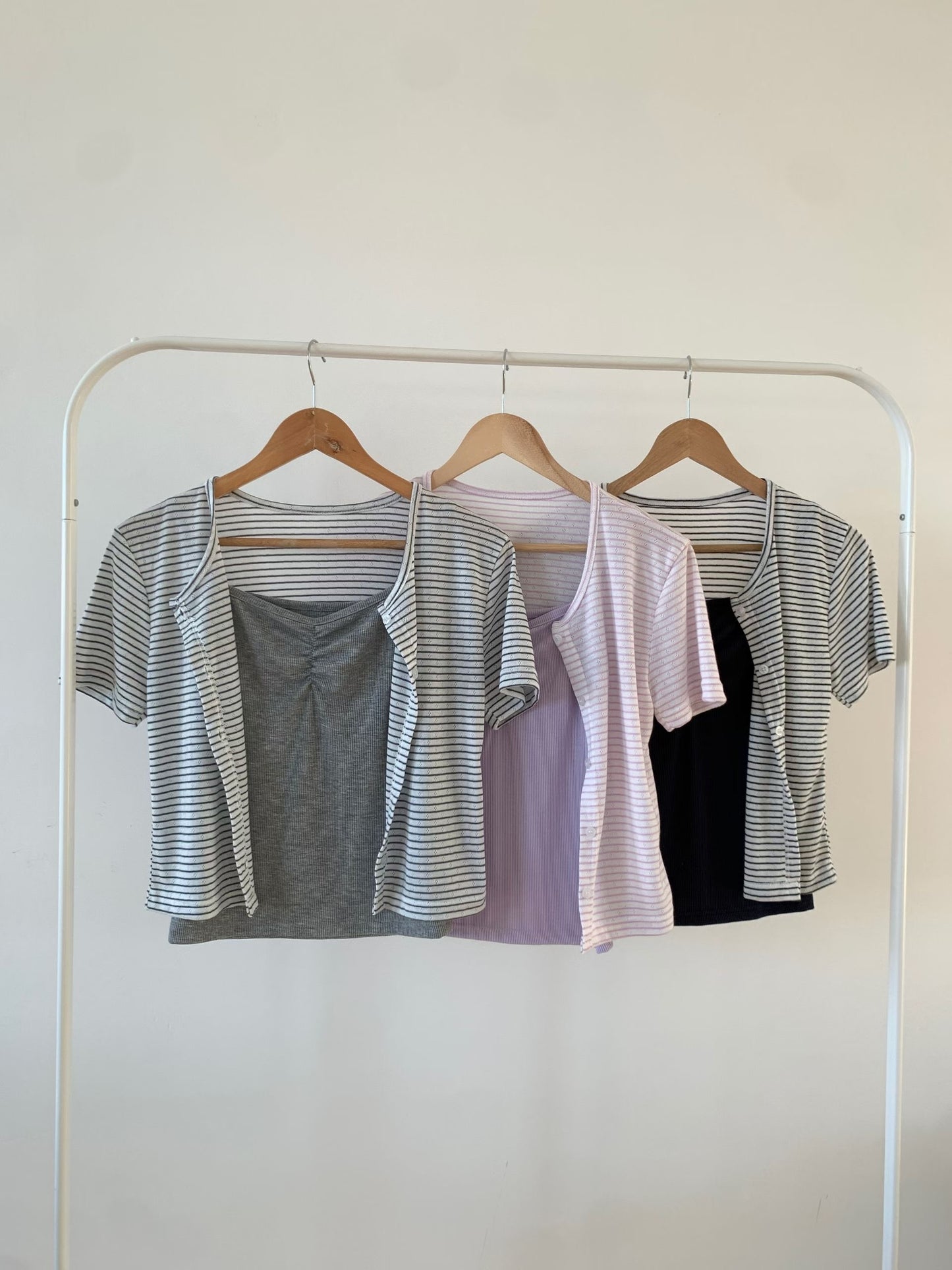 Minimalist Pointelle Striped Camisole Sets(3 Colors)