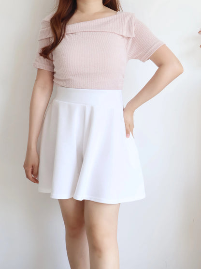 [Hidden Waistband] 365 Comfy A-Line Wide-Leg Cotton Shorts with Pockets(Ivory)