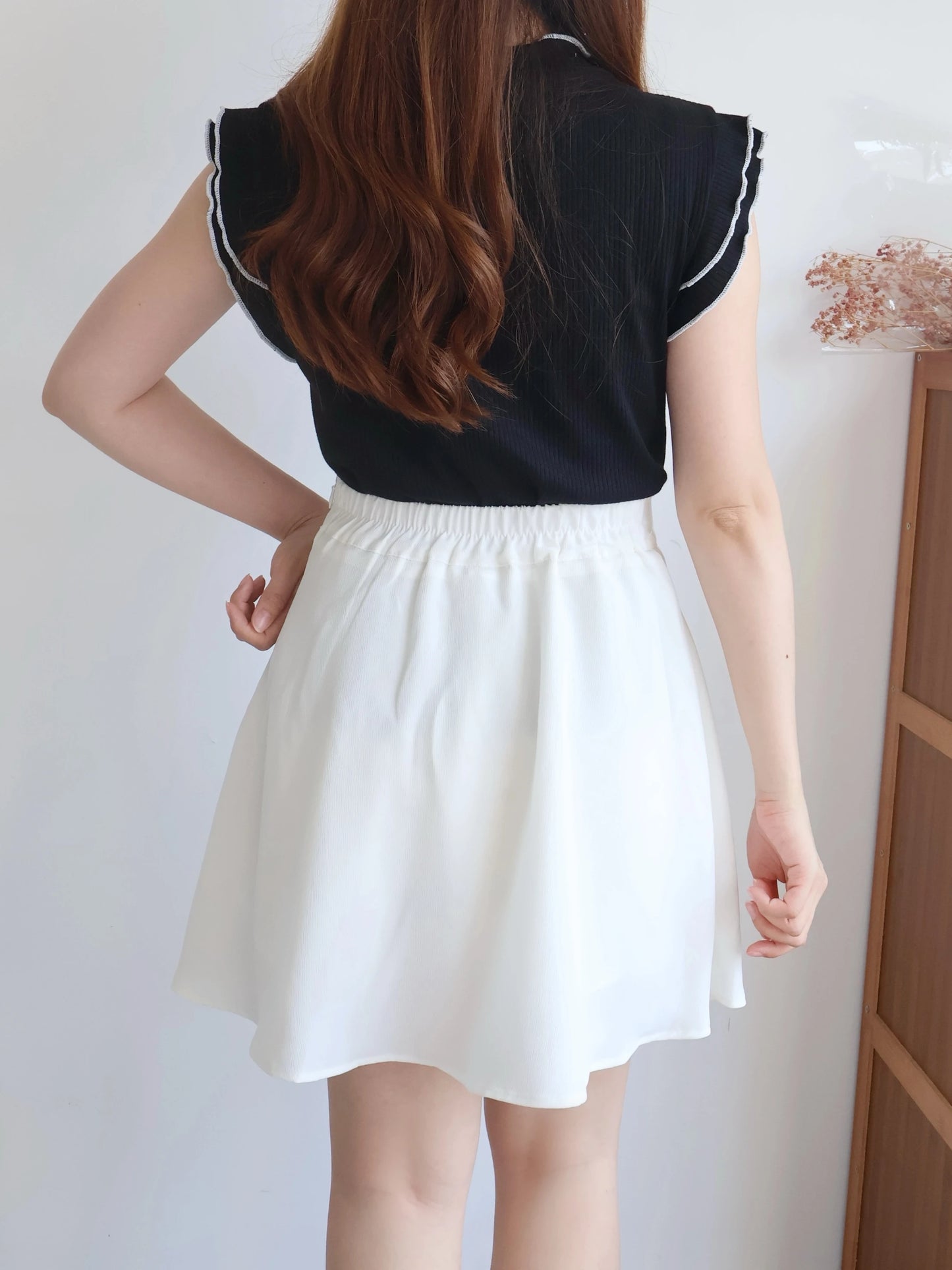Lightweight Tulip Wrap Chiffon A-Line Mini Skirt(Ivory)