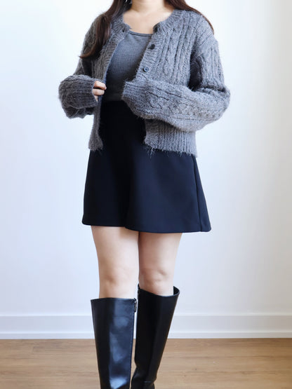 Romantic Cable Knit Cardigan(Charcoal)