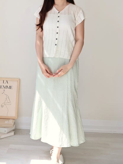 Breezy V-Neck Pointelle Flutter Sleeve Knit Top(Ivory)