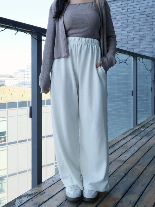 [3 Lengths] Everyday Relaxed Wide-Leg Cotton Pants with Pockets(Cream)