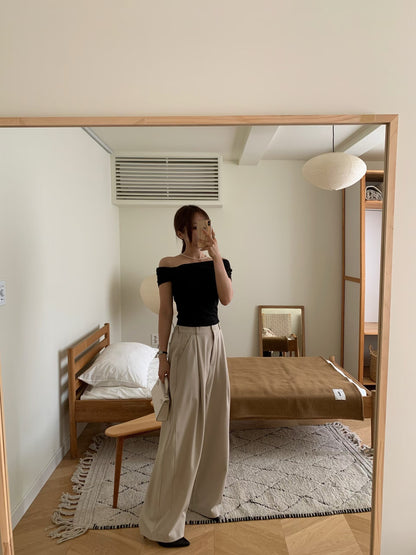 2-Way Boatneck Off-Shoulder Draped Cotton Top(6 Colors)