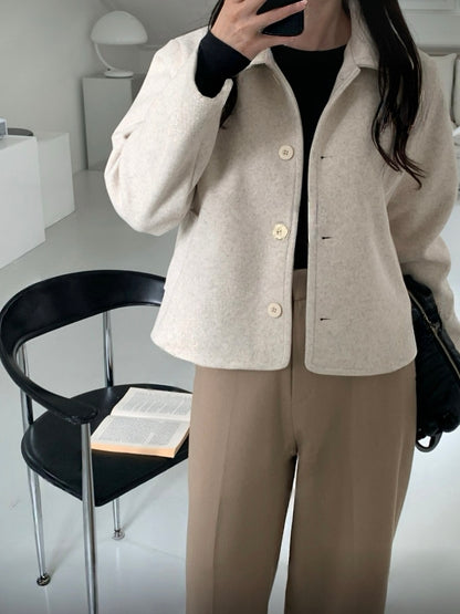 Wool-look Collar Button Coat