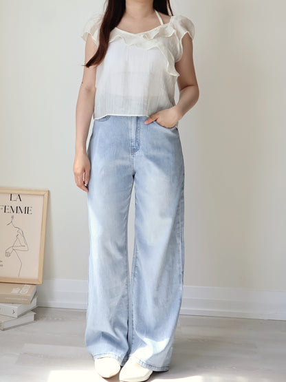 [2-way] Airy Ruffle Halter Tencel Blouse(Cream)